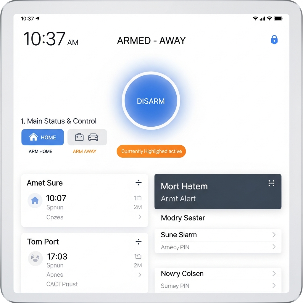 Smart home security system displayed on a tablet.